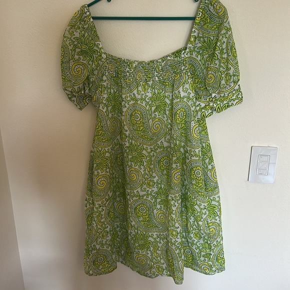 NWT SZ Blockprints x J.Crew Square-Neck Puff Sleeve Organic Cotton Mini Dress L - Picture 11 of 16